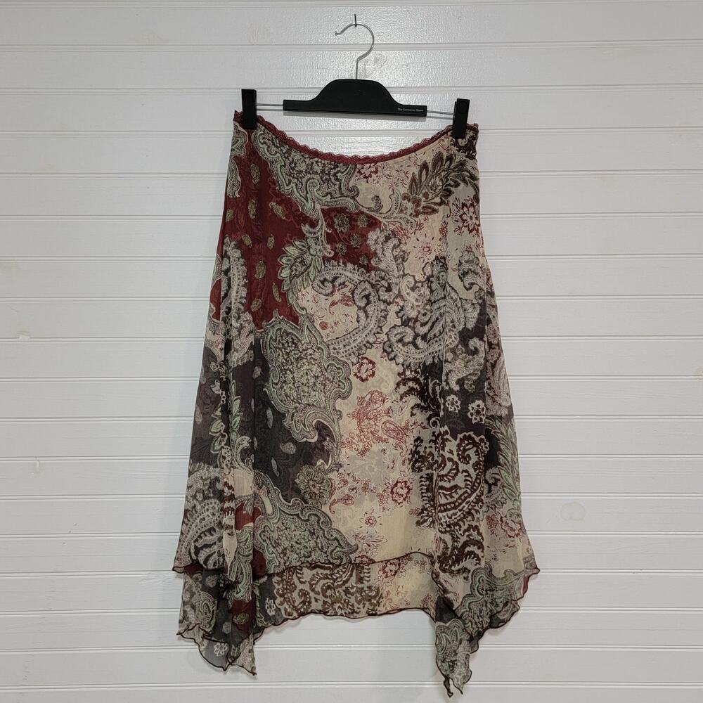 Free People Paisley Midi Skirt - Red, Cream, Black